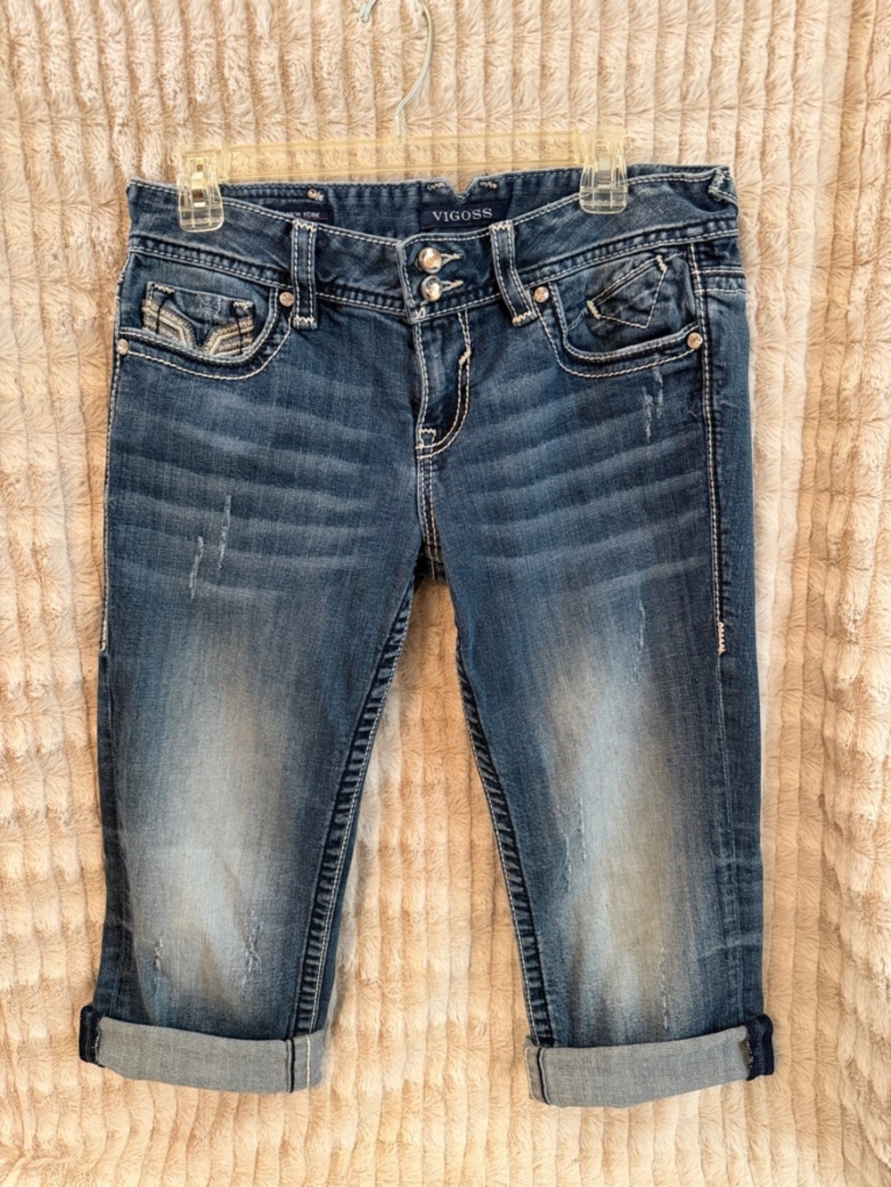 Vigoss Medium Dark Blue Cropped Jeans with Rolled Cuffs